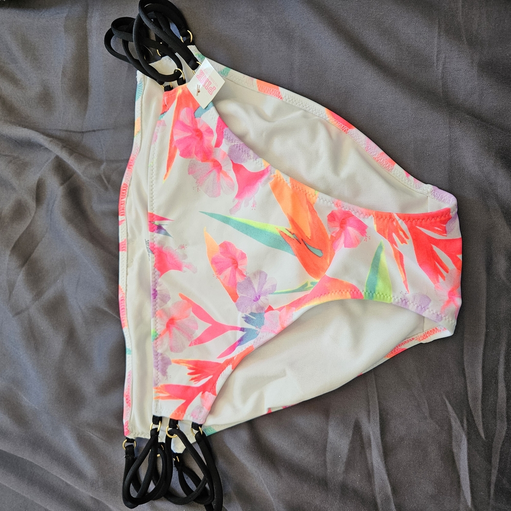 VS NWT Floral Bikini Bottom with Strappy Sides